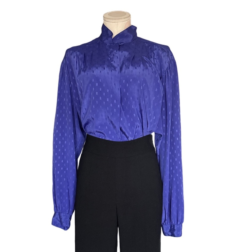 Vintage Romantic Secretary Cottagecore – Laura & Jayne Purple Satin Blouse – 16